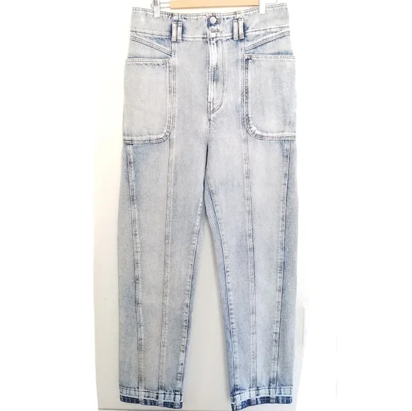 Isabel Marant Eliot High Waist Tapered Leg Jeans Size 38 Light Wash Blue - Picture 2 of 10